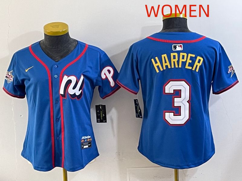 Women 2025 Philadelphia Phillies #3 Harper Blue All star Nike MLB Jersey style 02